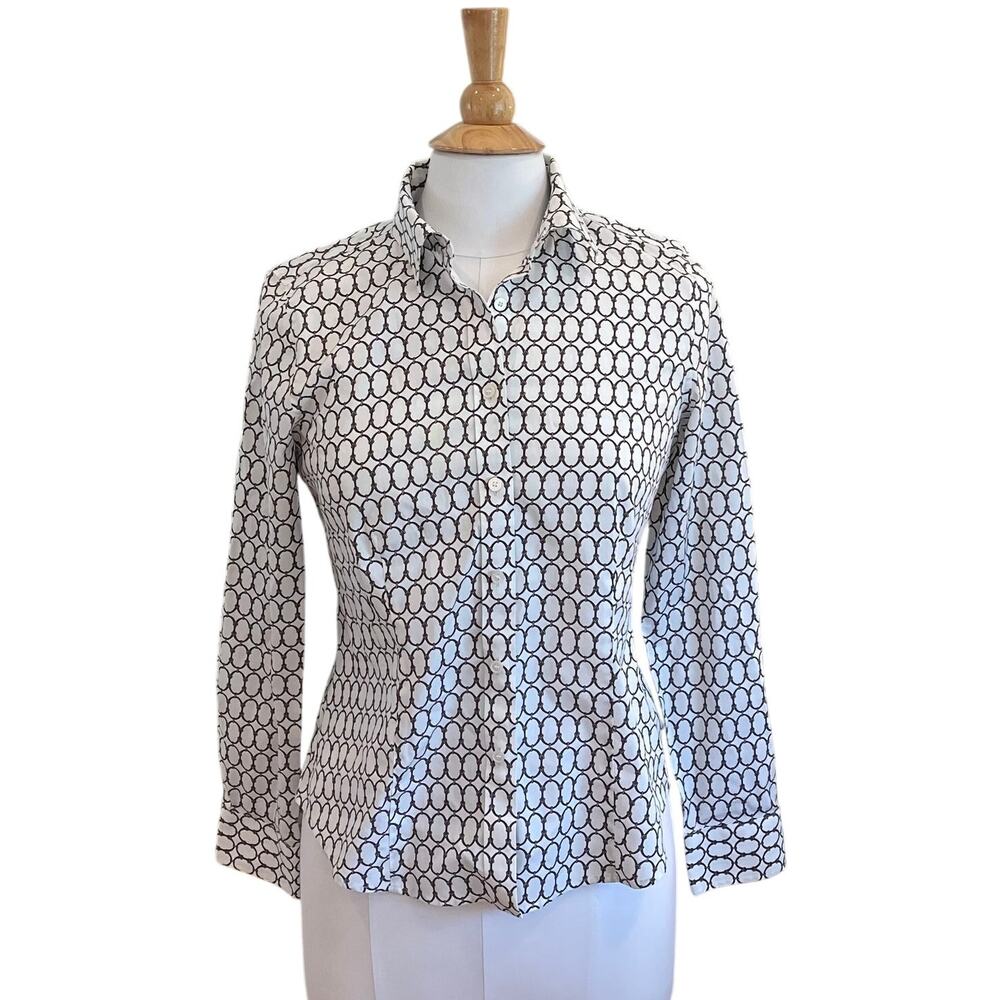 Talbots Wrinkle Resistant Allover Print Button Down Long Sleeve Shirt, Career 6P